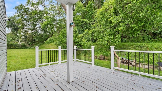 5330 Cox Ave, Lincoln Place, PA 15207 - wooden deck featuring a yard and view of wooded area