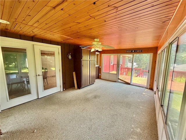 155 Anoka, Neshannock Twp, PA 16105 - unfurnished sunroom featuring french doors, wooden ceiling, and carpet