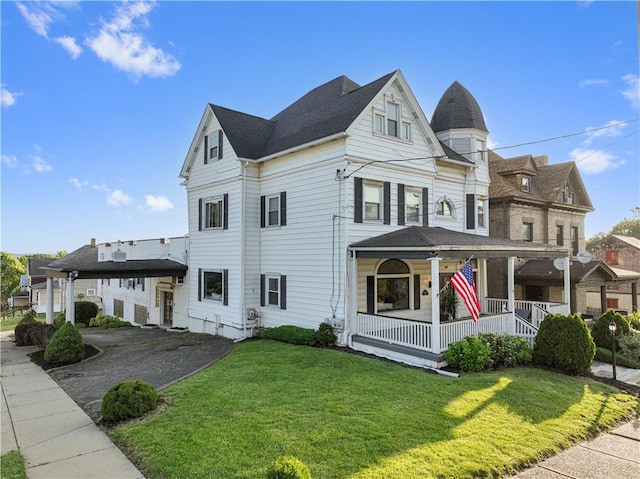 2403 Jenny Lind St, Mckeesport, PA 15132 - view of property exterior with covered porch, a lawn, and driveway