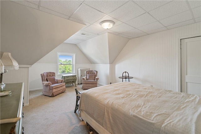 2403 Jenny Lind St, Mckeesport, PA 15132 - carpeted bedroom with radiator, vaulted ceiling, and a paneled ceiling