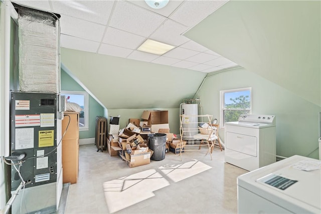 2403 Jenny Lind St, Mckeesport, PA 15132 - bonus room featuring water heater, washing machine and dryer, lofted ceiling, and heating unit