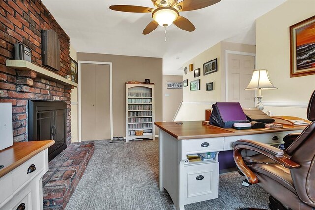 2684 3rd St, Monroeville, PA 15146 - office space featuring a brick fireplace, dark colored carpet, and ceiling fan