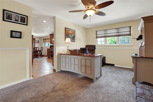 2684 3rd St, Monroeville, PA 15146 - tiled office space with a ceiling fan, carpet floors, and recessed lighting
