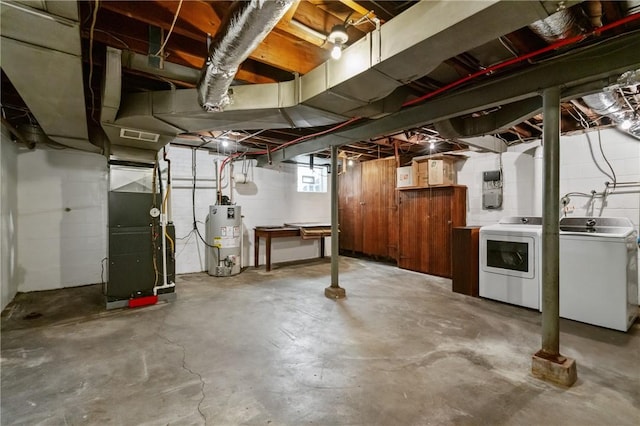 1333 Windermere Dr, Squirrel Hill, PA 15218 - below grade area featuring gas water heater, heating unit, and washing machine and dryer