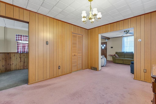 1621 4th St, New Brighton, PA 15066 - interior space featuring wooden walls, a chandelier, a ceiling fan, and crown molding