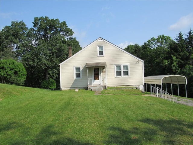1764 Rose St, Lower Burrell, PA 15068 - view of front of home featuring a detached carport, a front lawn, and a chimney