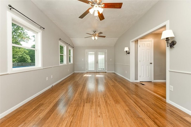 453 Falls Ave, Neshannock Twp, PA 16105 - spare room featuring french doors, ceiling fan, light wood finished floors, and vaulted ceiling