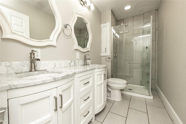 453 Falls Ave, Neshannock Twp, PA 16105 - full bathroom with double vanity, a stall shower, tile patterned flooring, and recessed lighting