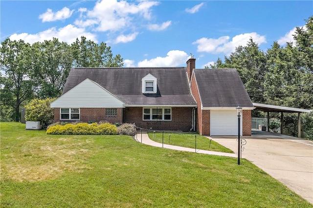 1922 Shady Oak Dr, Mccandless, PA 15101 - new england style home with driveway, an attached carport, a front yard, brick siding, and a garage