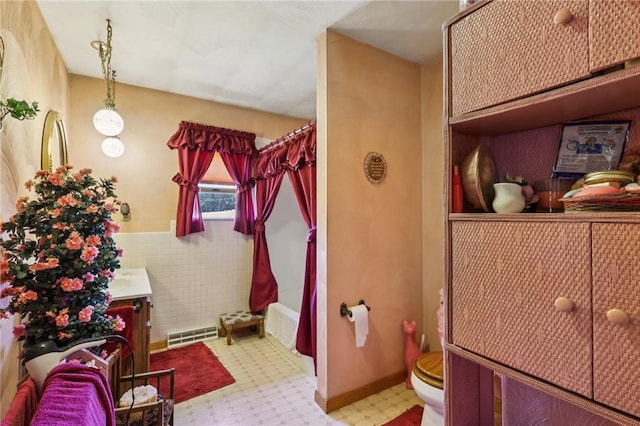 379 Airport Rd, Worthington, PA 16262 - bathroom featuring vanity, tile patterned floors, and shower / tub combo with curtain