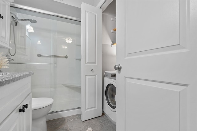158 Jamestown Ct, Pittsburgh, PA 15216 - full bath with washer / dryer, a stall shower, vanity, and marble finish flooring