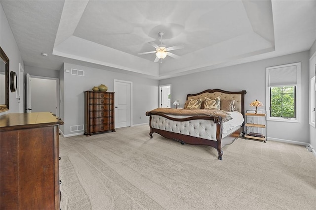 204 Pine Cone Ct, Pine Twp Nal, PA 15090 - bedroom with a raised ceiling, light carpet, and ceiling fan