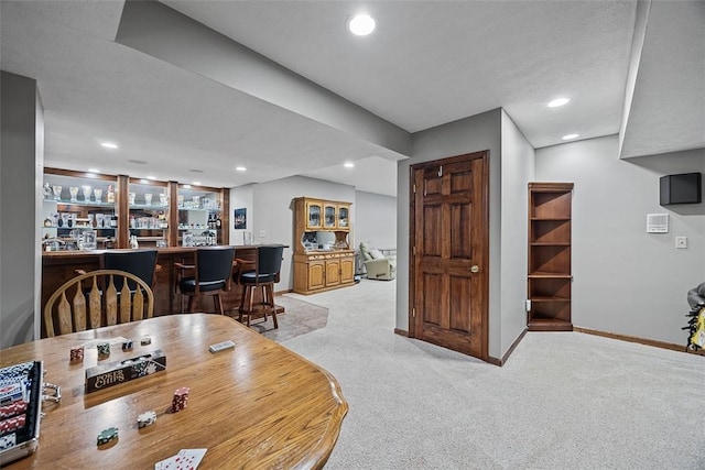 204 Pine Cone Ct, Pine Twp Nal, PA 15090 - dining room featuring wet bar, light carpet, and recessed lighting