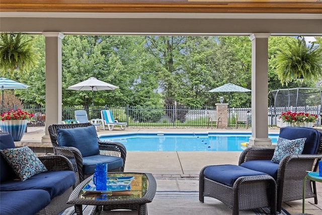 204 Pine Cone Ct, Pine Twp Nal, PA 15090 - view of swimming pool with a patio area, an outdoor living space, and view of wooded area
