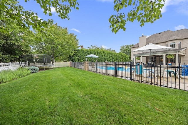 204 Pine Cone Ct, Pine Twp Nal, PA 15090 - fenced backyard with a trampoline and a patio area