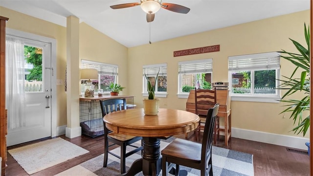 422 S Lang Ave, Point Breeze, PA 15208 - dining room with wood finished floors, healthy amount of natural light, a ceiling fan, and lofted ceiling