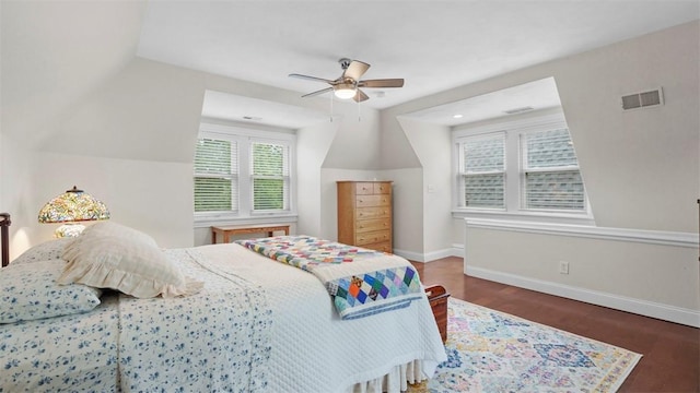 422 S Lang Ave, Point Breeze, PA 15208 - bedroom featuring wood finished floors, vaulted ceiling, and a ceiling fan