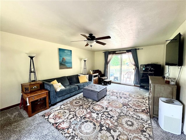 326 Aiken Rd, Shenango Twp Law, PA 16101 - living area featuring carpet flooring, a ceiling fan, and a textured ceiling