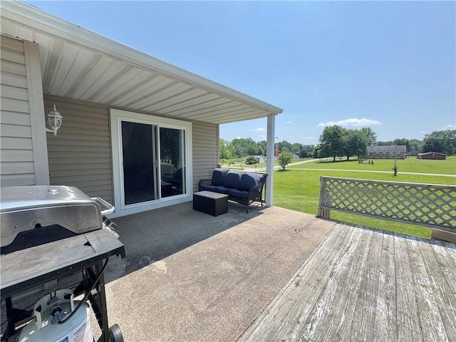 326 Aiken Rd, Shenango Twp Law, PA 16101 - wooden deck featuring outdoor lounge area, a lawn, and grilling area