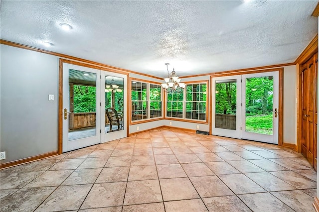 301 Hopper Rd, Delaware Twp, PA 16154 - unfurnished sunroom featuring french doors and a chandelier