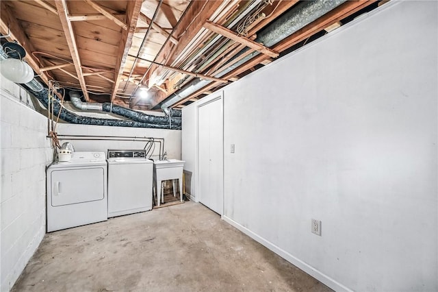 301 Hopper Rd, Delaware Twp, PA 16154 - unfinished basement featuring independent washer and dryer and a sink