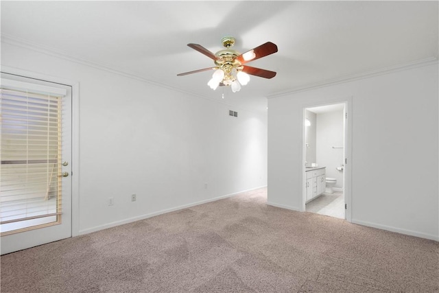 9404 Sundance Dr, South Fayette, PA 15017 - empty room featuring crown molding, a ceiling fan, and light carpet