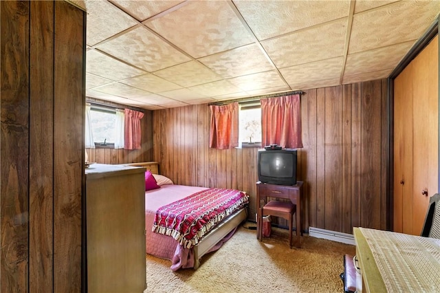 890 Deer Ln, Rochester Twp, PA 15074 - carpeted bedroom featuring wooden walls and a baseboard radiator