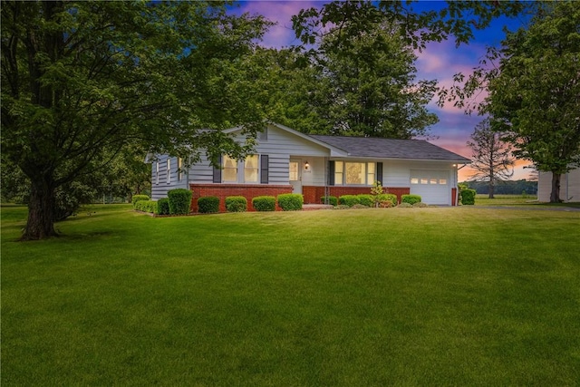 2345 Stoystown Rd, Somerset Twp, PA 15541 - ranch-style house with a yard, a garage, brick siding, and a porch