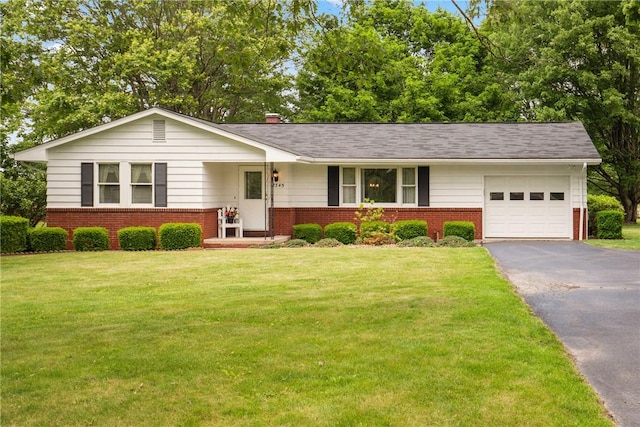 2345 Stoystown Rd, Somerset Twp, PA 15541 - ranch-style home with brick siding, driveway, a garage, and a front lawn