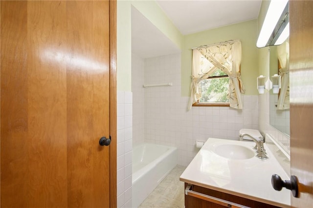 2345 Stoystown Rd, Somerset Twp, PA 15541 - bathroom featuring vanity, a bath, and tile walls