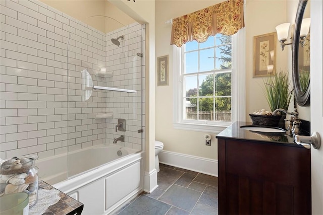 899 Old Thorn Run Rd, Moon/Crescent Twp, PA 15108 - bathroom with vanity, washtub / shower combination, and stone tile flooring