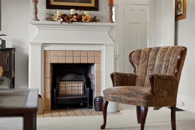 899 Old Thorn Run Rd, Moon/Crescent Twp, PA 15108 - sitting room with a fireplace and tile patterned floors