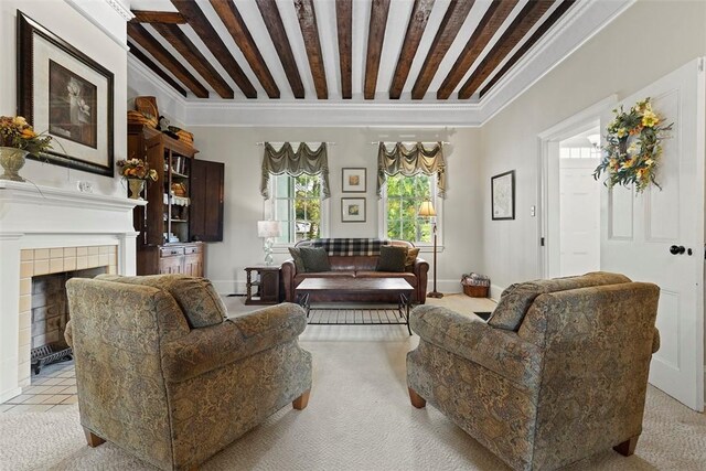 899 Old Thorn Run Rd, Moon/Crescent Twp, PA 15108 - living room featuring light colored carpet and a tile fireplace