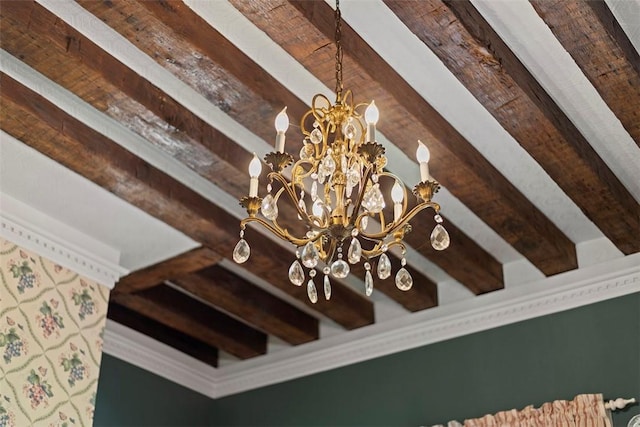 899 Old Thorn Run Rd, Moon/Crescent Twp, PA 15108 - detailed view of beam ceiling, a chandelier, and crown molding