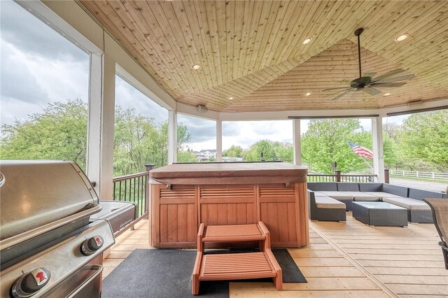 400 Chapel, Cranberry Twp, PA 16066 - sunroom / solarium featuring an outdoor hangout area, a ceiling fan, and vaulted ceiling