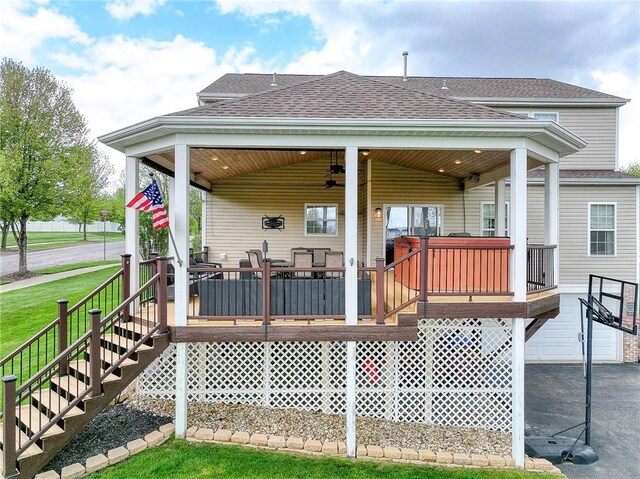 400 Chapel, Cranberry Twp, PA 16066 - wooden terrace with a ceiling fan, stairs, and a yard