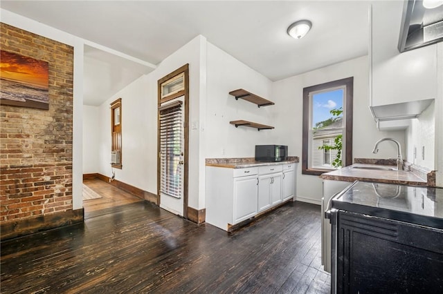 520 Morrell Ave, Connellsville, PA 15425 - kitchen featuring dark wood-type flooring, open shelves, and white cabinets