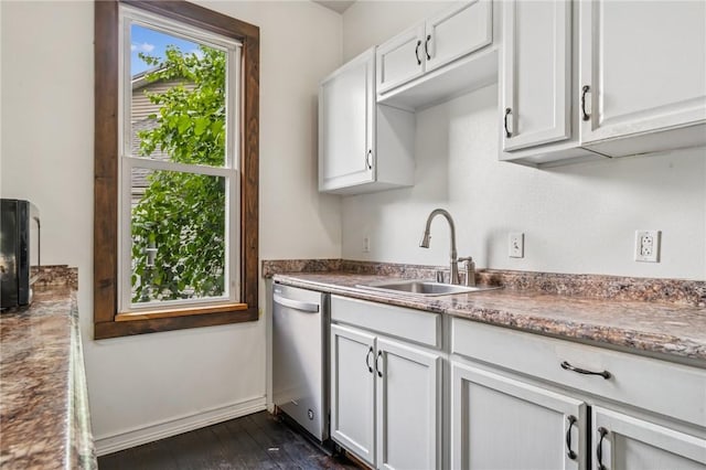 520 Morrell Ave, Connellsville, PA 15425 - kitchen featuring dishwasher, white cabinetry, and dark wood-style floors