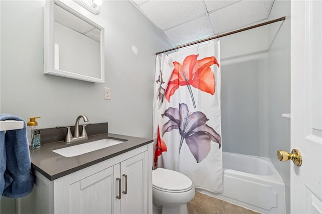 520 Morrell Ave, Connellsville, PA 15425 - full bathroom with a drop ceiling, vanity, shower / tub combo with curtain, and tile patterned floors