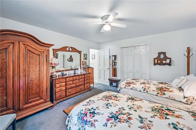 4735 Pine Cone Dr, Hermitage, PA 16148 - carpeted bedroom featuring a closet and a ceiling fan