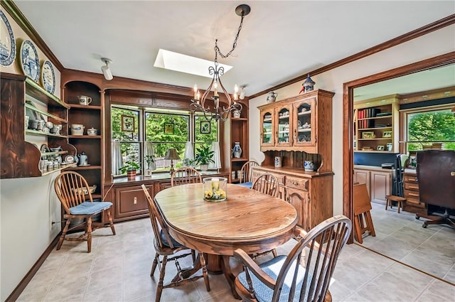 4735 Pine Cone Dr, Hermitage, PA 16148 - dining area with ornamental molding, a chandelier, and light tile patterned flooring