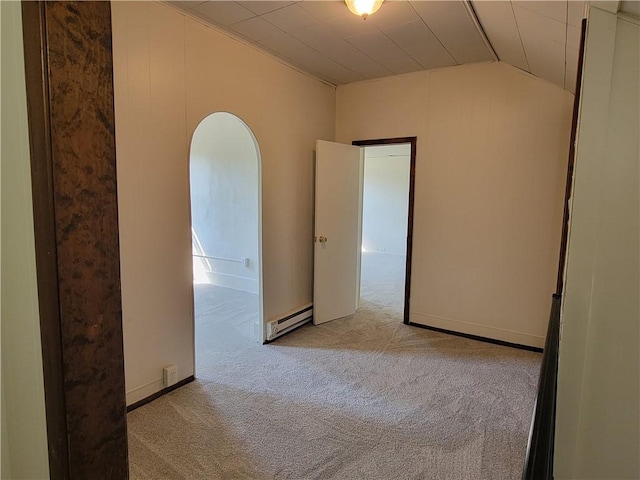 778 Millers Run Rd, Mcdonald Nwa, PA 15057 - unfurnished room with a baseboard radiator, carpet, and lofted ceiling