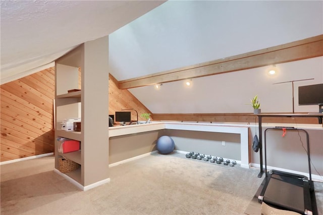 1259 Lakevue Dr, Penn Twp, PA 16001 - carpeted office space featuring wood walls and lofted ceiling
