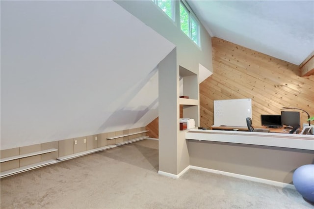 1259 Lakevue Dr, Penn Twp, PA 16001 - unfurnished office with wood walls, vaulted ceiling, and carpet floors