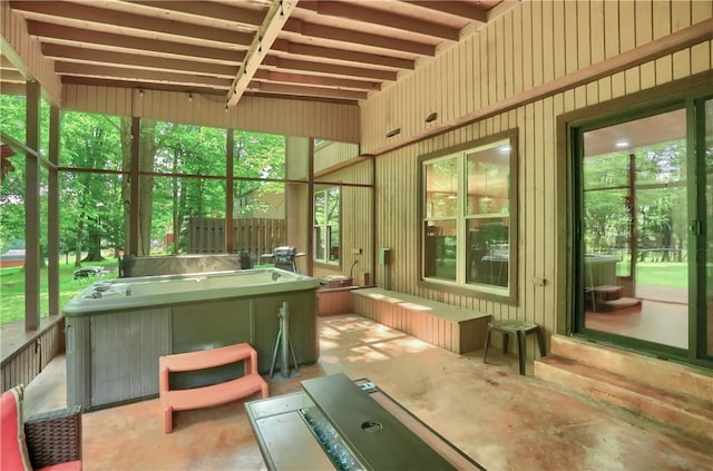 1259 Lakevue Dr, Penn Twp, PA 16001 - sunroom featuring a hot tub, plenty of natural light, and entry steps