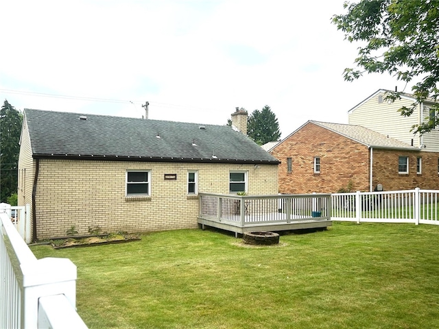 1006 Grandview Ave, Ross Twp, PA 15237 - back of property featuring brick siding, a wooden deck, a fenced backyard, and a chimney