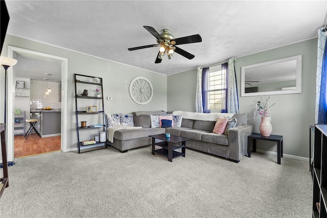 205 Cottage St, Neville Twp, PA 15225 - carpeted living room with ceiling fan and baseboards