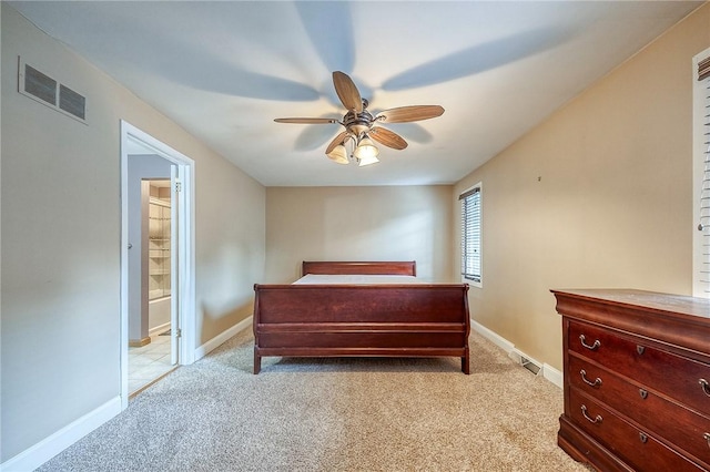 413 Allenberry Dr, Ross Twp, PA 15237 - bedroom with light colored carpet, a ceiling fan, and ensuite bathroom