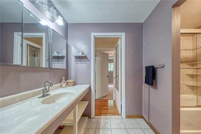 413 Allenberry Dr, Ross Twp, PA 15237 - full bath with a shower with door, tile patterned flooring, and vanity