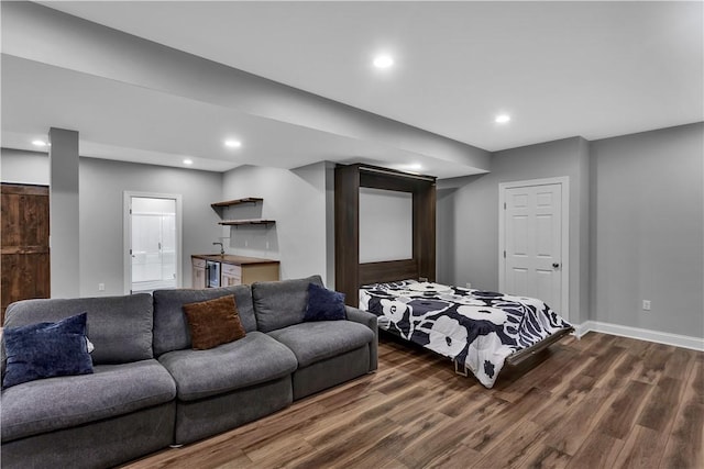 413 Cayuga Cir, Marshall, PA 16046 - bedroom with dark wood-style flooring, recessed lighting, bar area, and ensuite bathroom